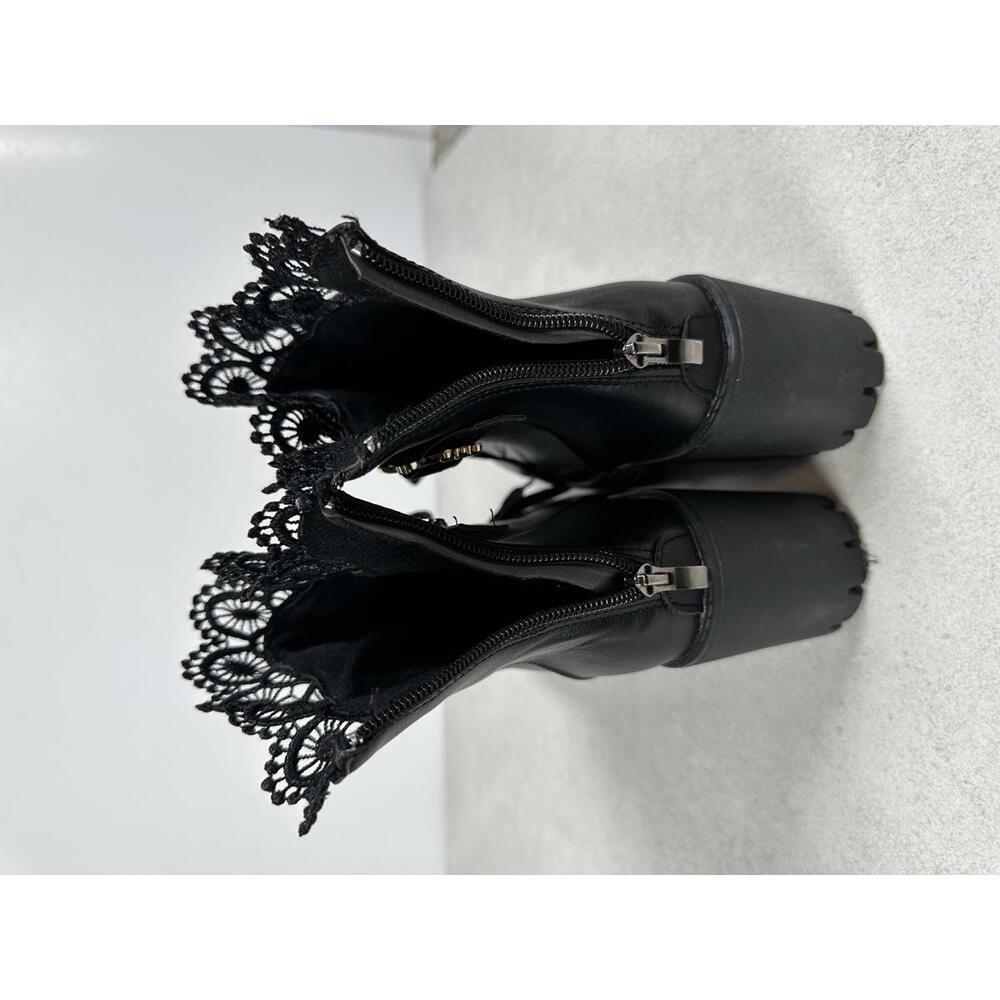 Black Lace Trim Heeled Combat Boots Goth Punk Grunge Alt Platform Chunky Sz 41 - Picture 6 of 7